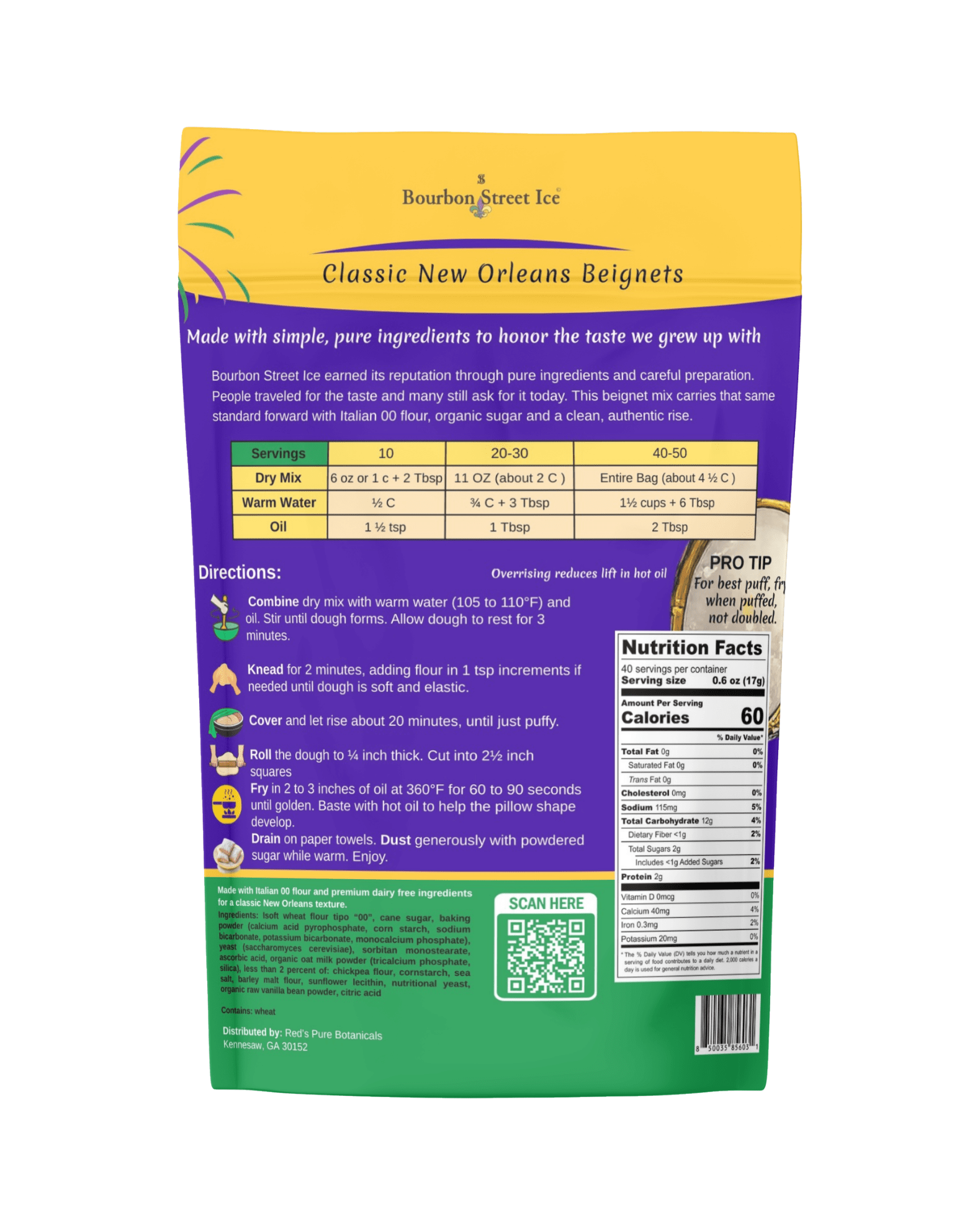 New Orleans Beignet Mix – Made with Italian 00 Flour | Bourbon Street Ice - Red's Kitchen Sink