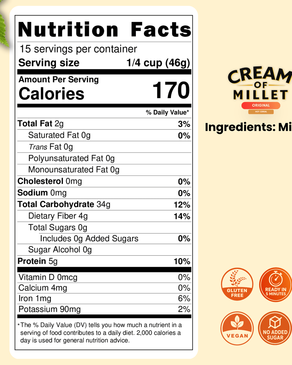Cream of Millet Hot Cereal | 100% Millet | Gluten-Free | Ready in 5 Minutes - Red's Kitchen Sink