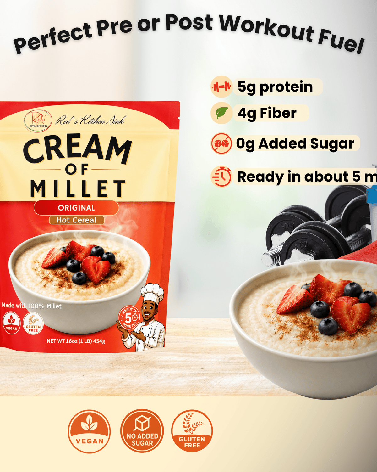 Cream of Millet Hot Cereal | 100% Millet | Gluten-Free | Ready in 5 Minutes - Red's Kitchen Sink