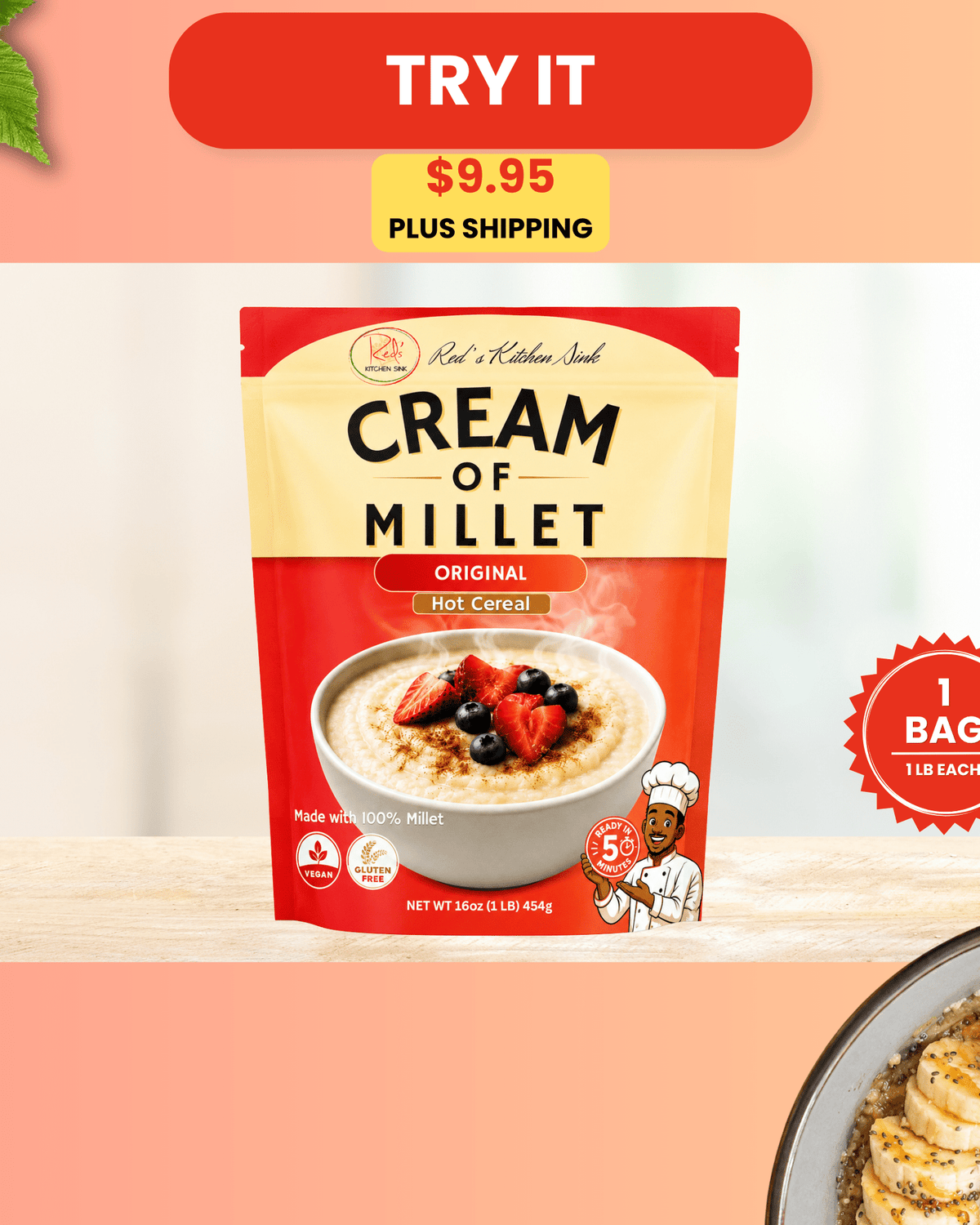 Cream of Millet Hot Cereal | 100% Millet | Gluten-Free | Ready in 5 Minutes - Red's Kitchen Sink