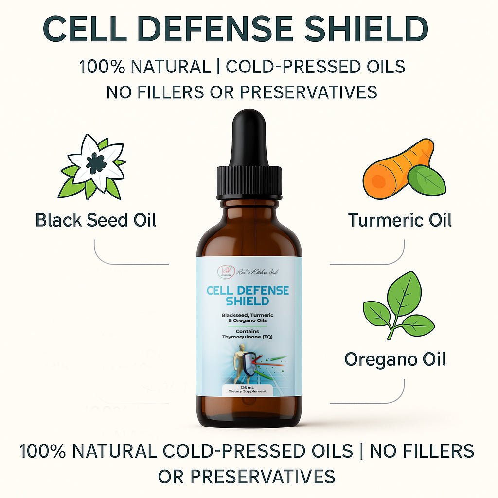 CELL DEFENSE SHIELD | BLACK SEED OREGANO TURMERIC BLEND - Red's Kitchen Sink