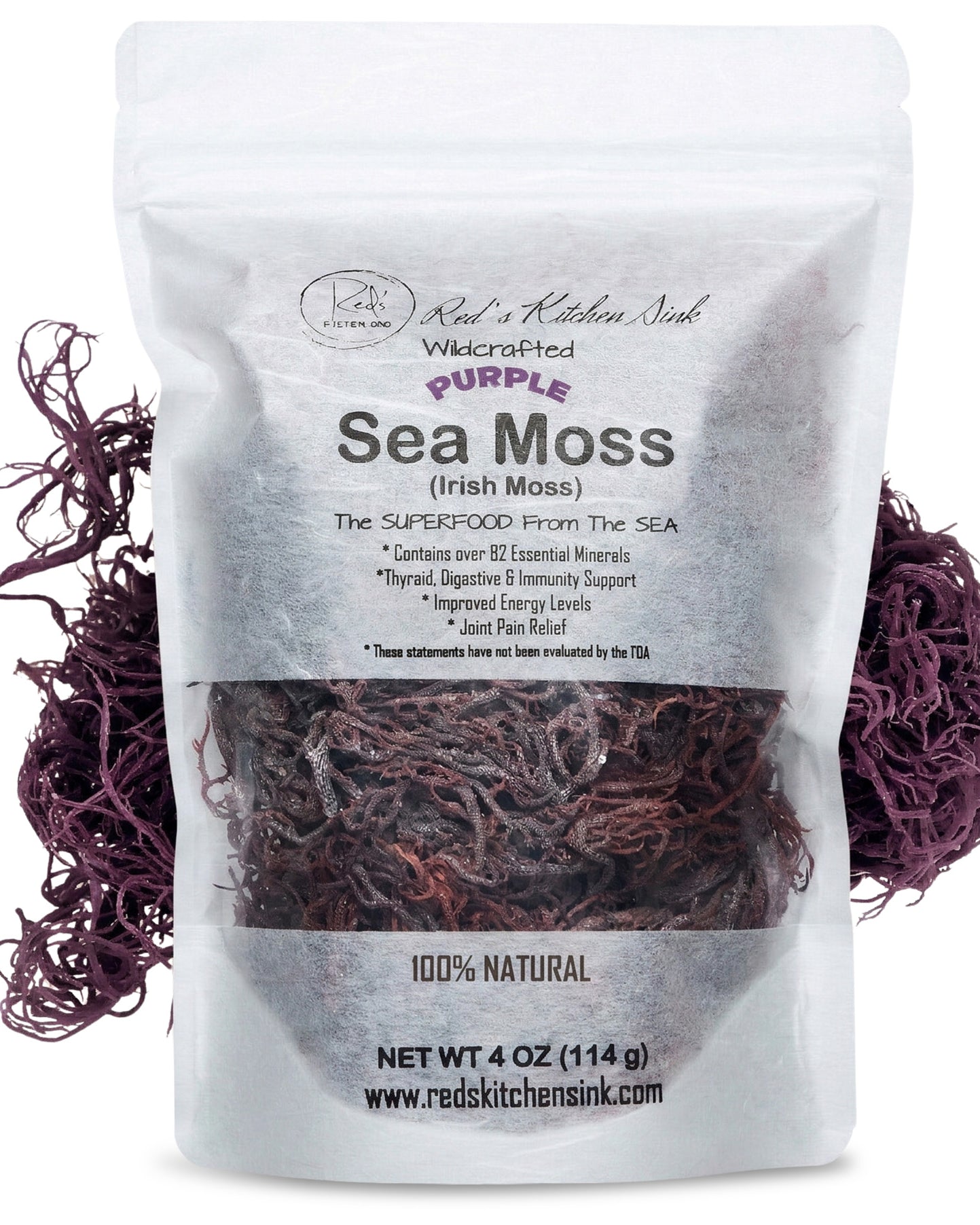 Purple Sea Moss | Irish Moss | Wildcrafted Raw 100% Natural - Red's Kitchen Sink