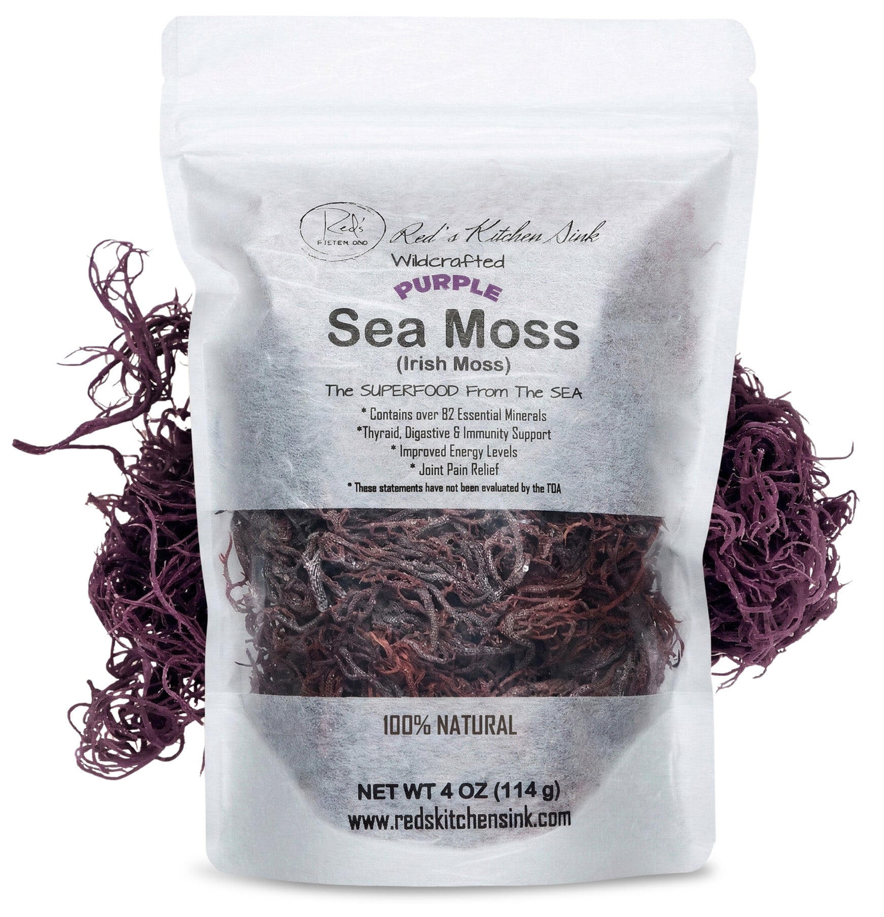 Purple Sea Moss | Irish Moss | Wildcrafted Raw 100% Natural - Red's Kitchen Sink