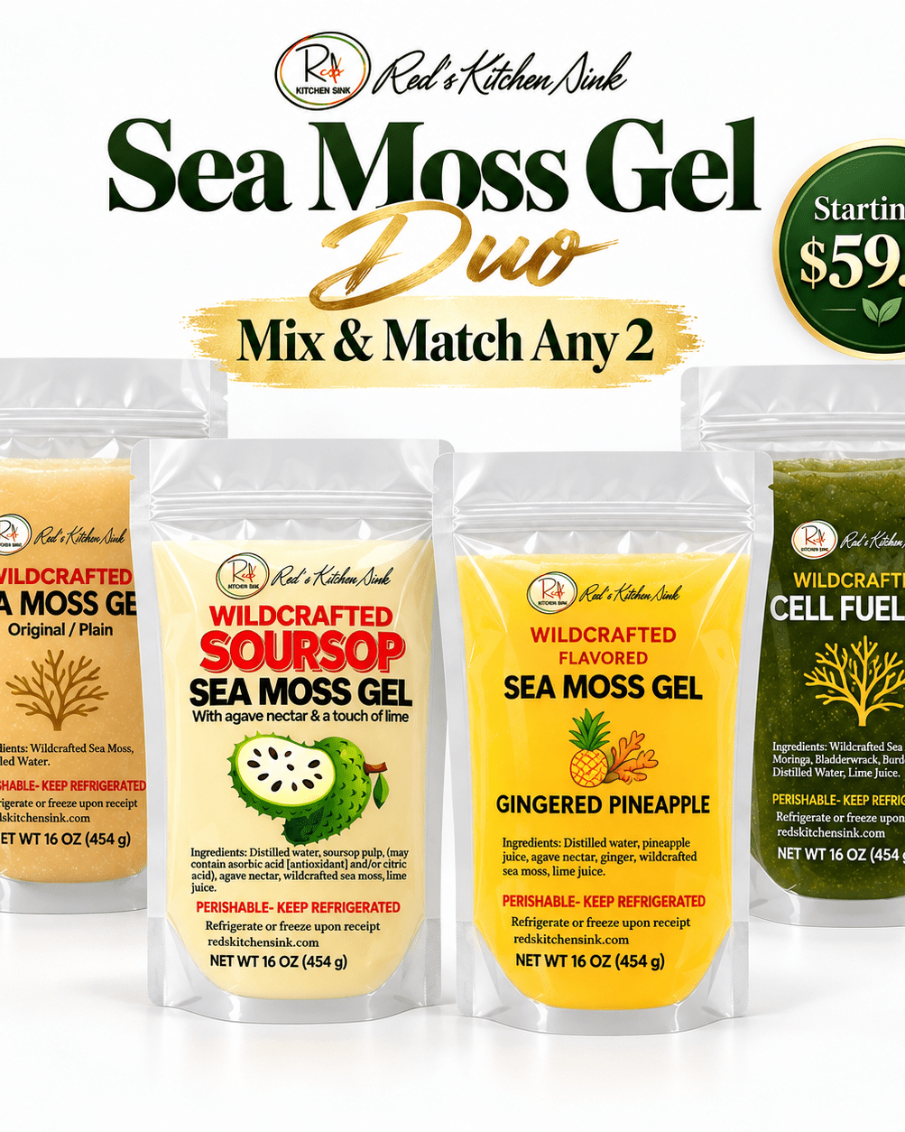 Sea Moss Gel Duo | Mix & Match Any 2 from $59.95 - Red's Kitchen Sink