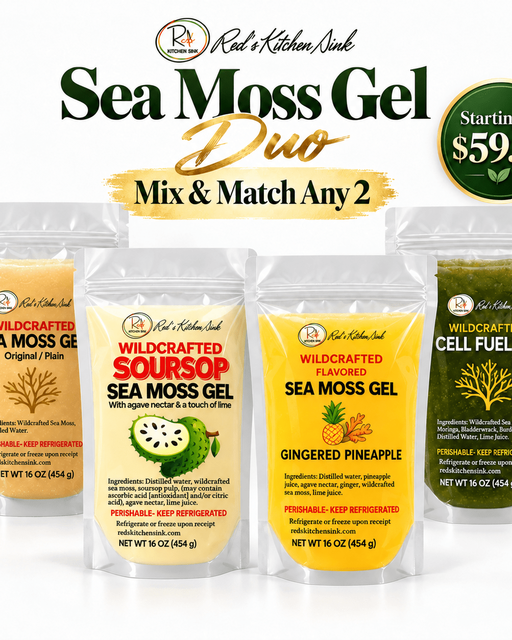 Sea Moss Gel Duo | Mix & Match Any 2 from $59.95 - Red's Kitchen Sink