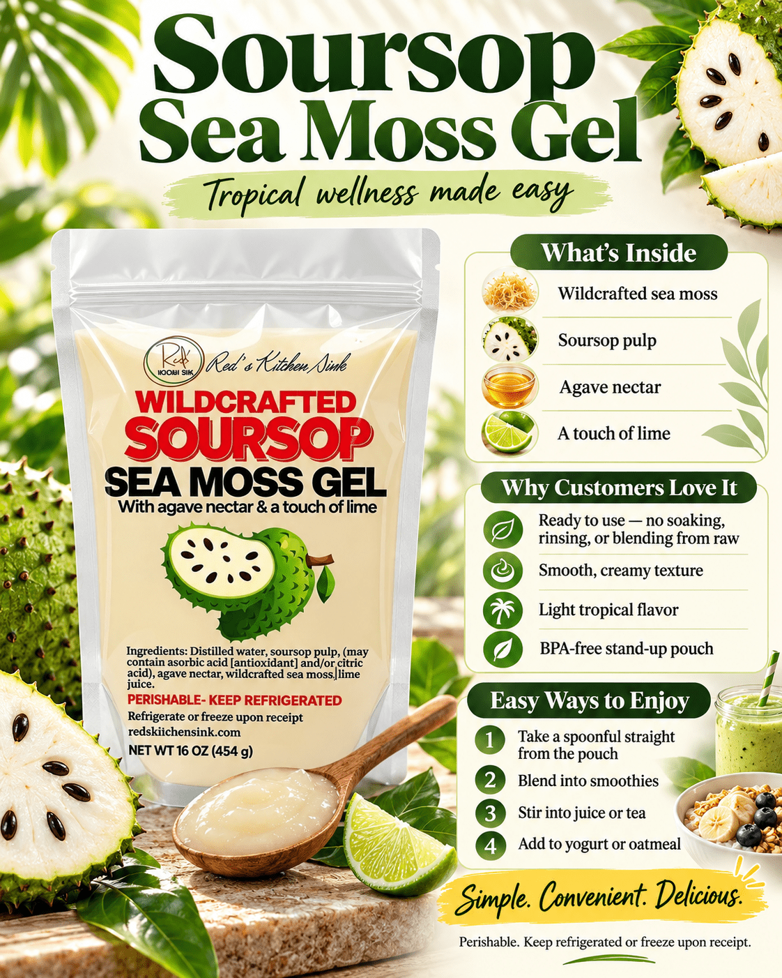 Soursop Sea Moss Gel | Wildcrafted St. Lucia | 16 oz - Red's Kitchen Sink