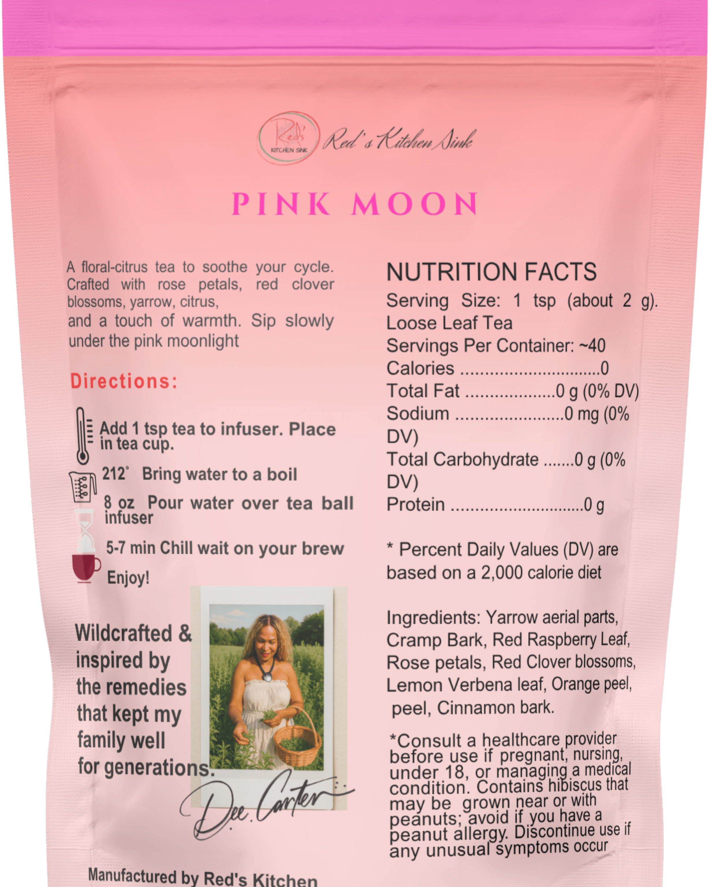 PINK MOON - CYCLE COMFO9RT TEA LOOSE LEAF HERBAL BLEND - Red's Kitchen Sink