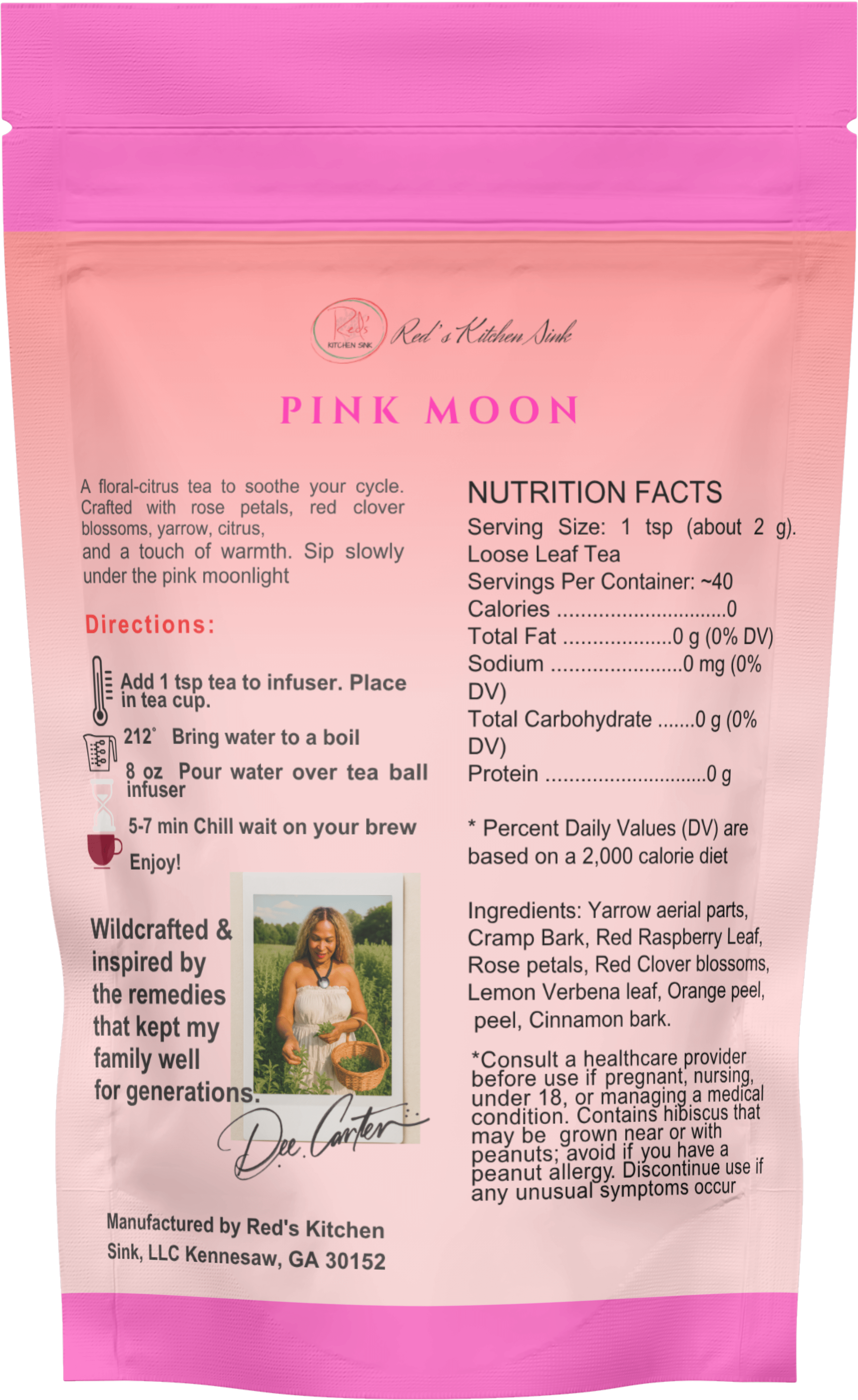 PINK MOON - CYCLE COMFO9RT TEA LOOSE LEAF HERBAL BLEND - Red's Kitchen Sink