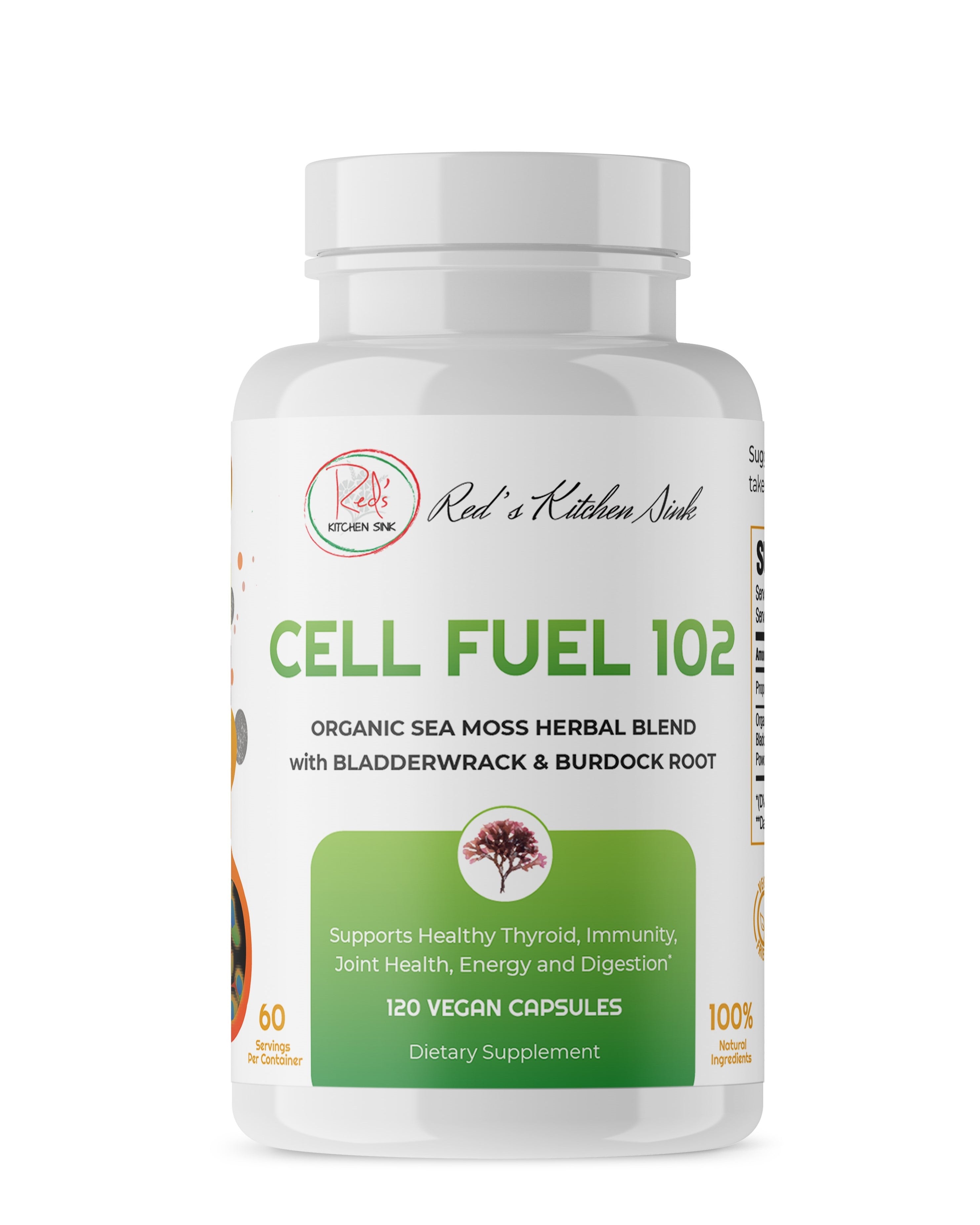 Cell Fuel 102 Capsules : Organic Irish Moss, Bladderwrack & Burdock Root - Red's Kitchen Sink