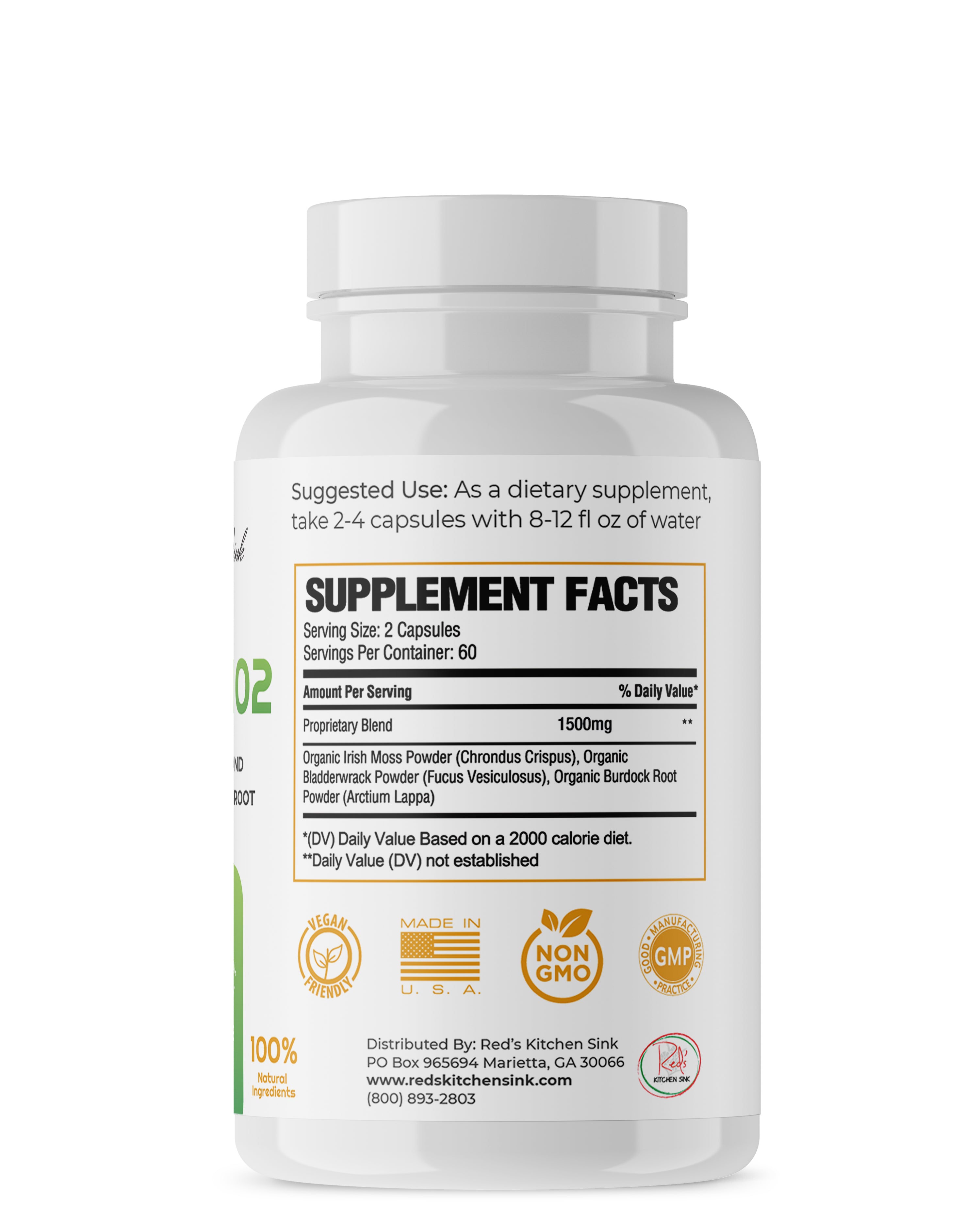 Cell Fuel 102 Capsules : Organic Irish Moss, Bladderwrack & Burdock Root - Red's Kitchen Sink