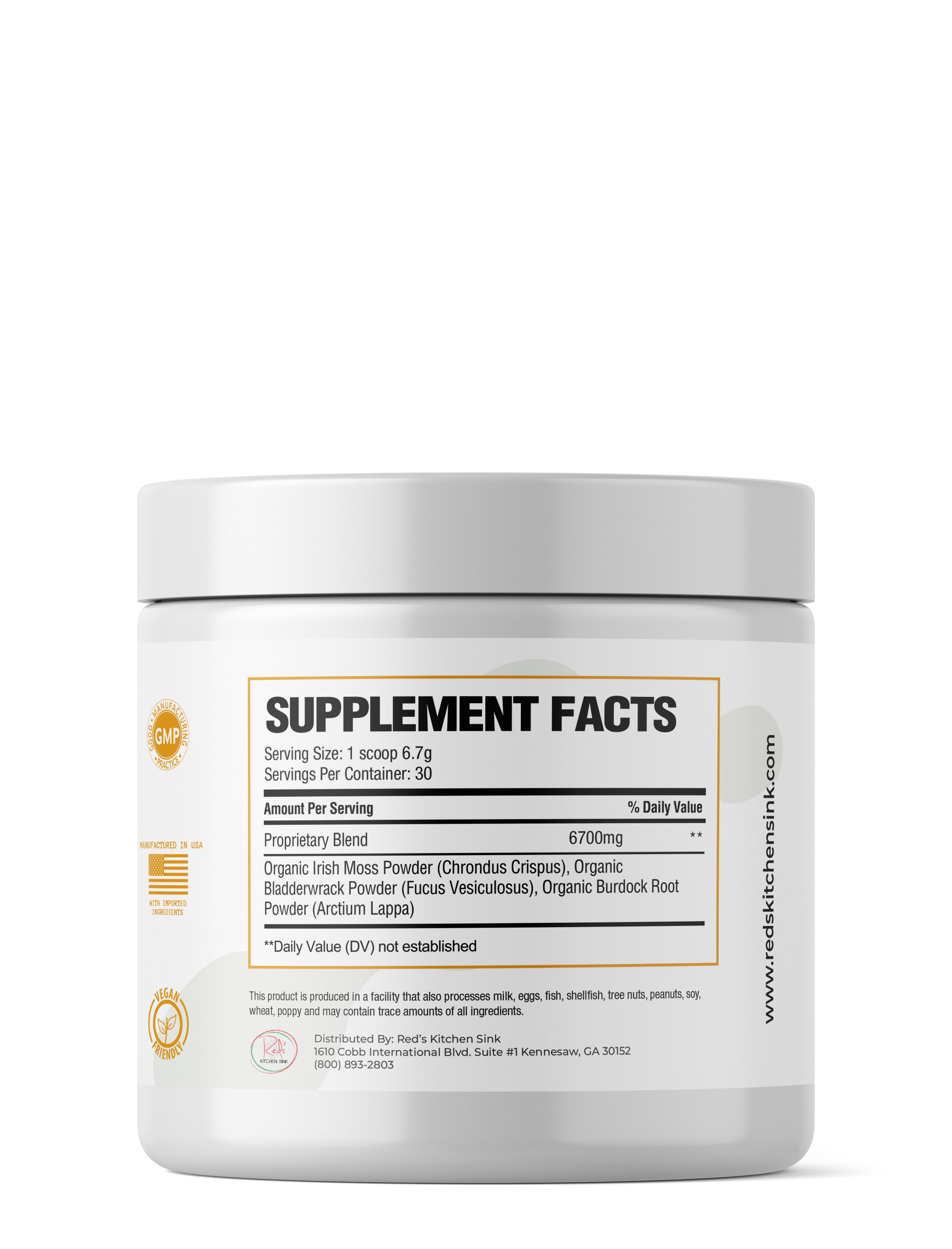 Bulk Cell Fuel 102: Organic Sea Moss / Irish Moss Powder Herbal Blend with Bladderwrack & Burdock Root - Red's Kitchen Sink