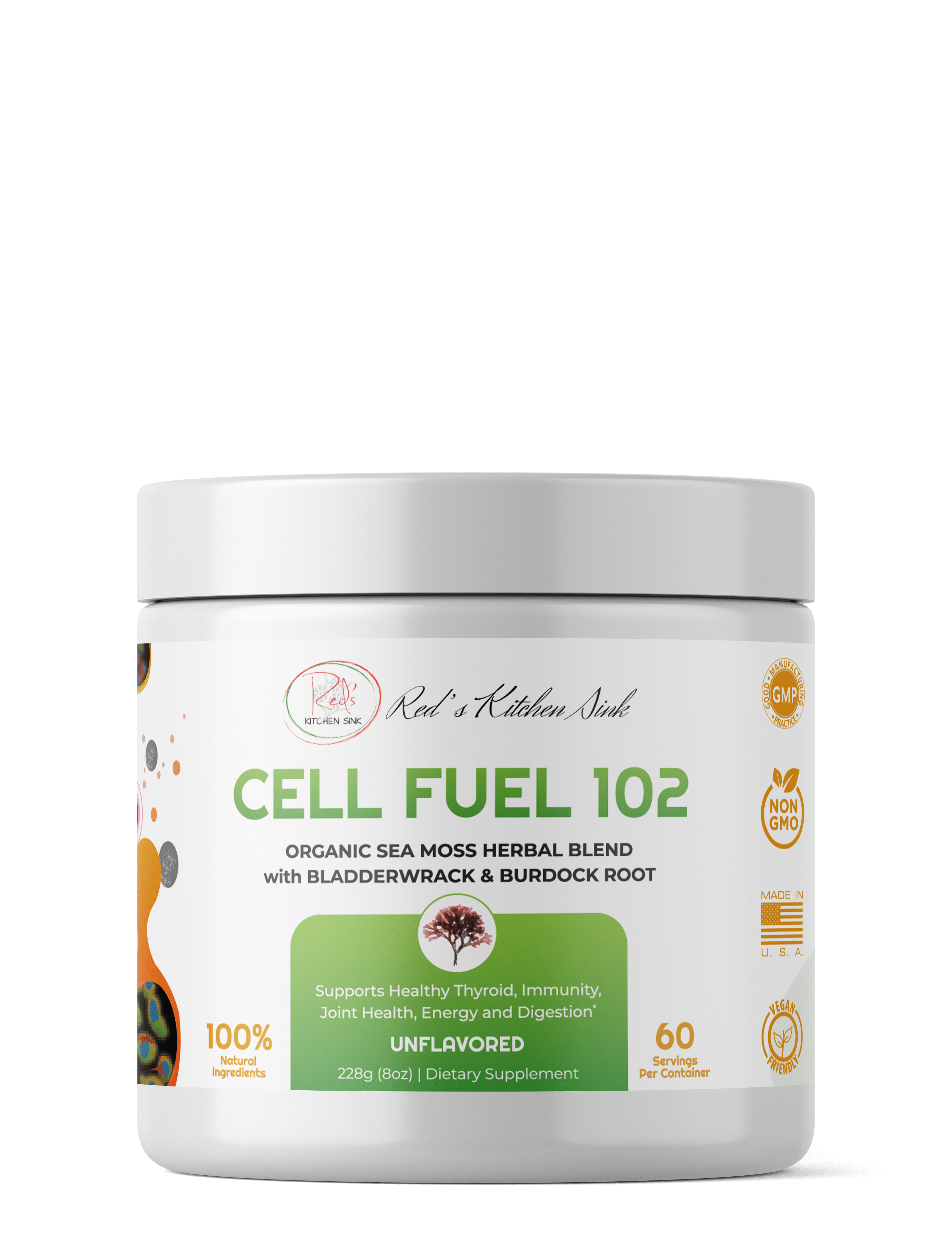Bulk Cell Fuel 102: Organic Sea Moss / Irish Moss Powder Herbal Blend with Bladderwrack & Burdock Root - Red's Kitchen Sink