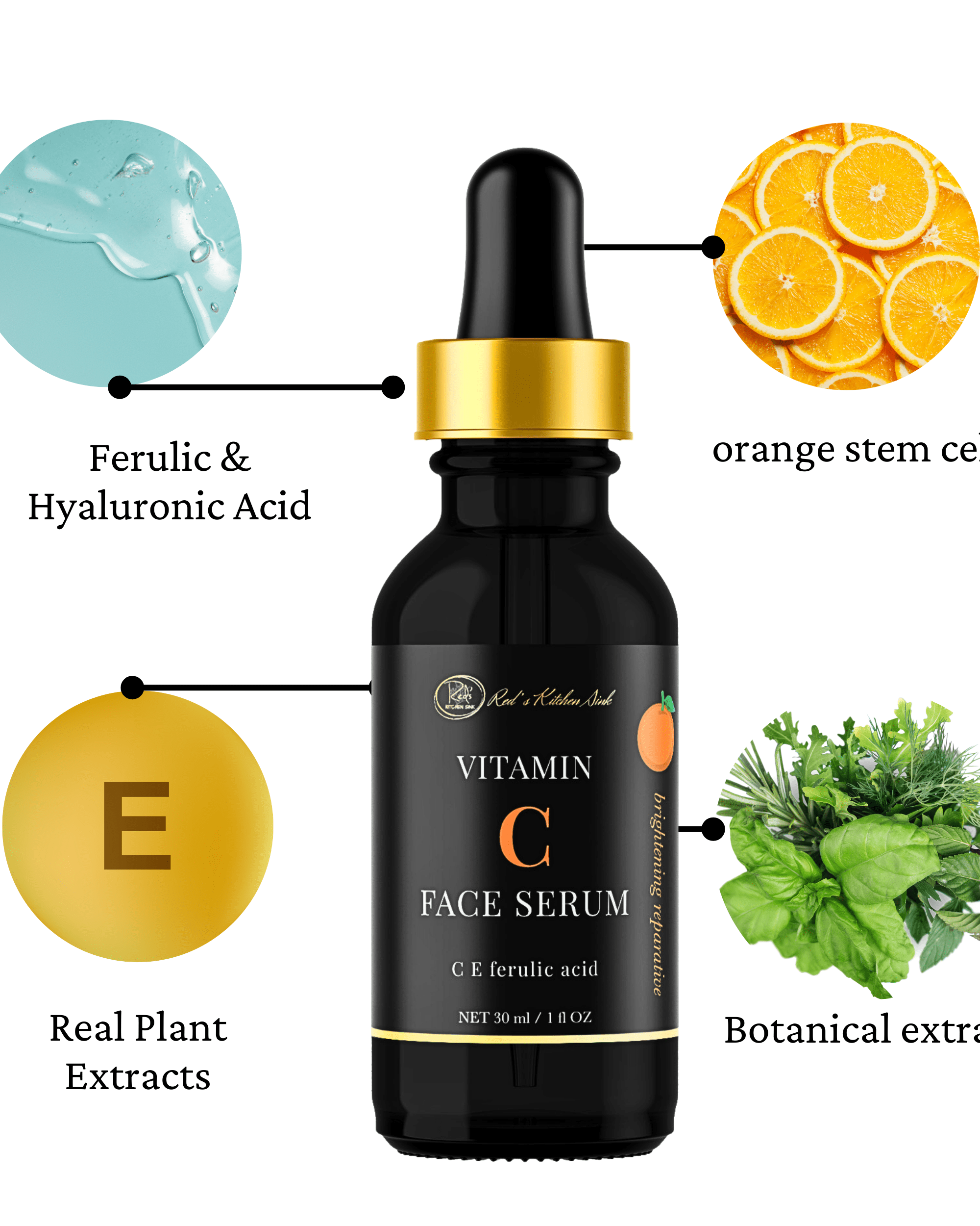 VITAMIN C, E, FERULIC ACID BRIGHTENING SERUM with STEM CELLS - Red's Kitchen Sink