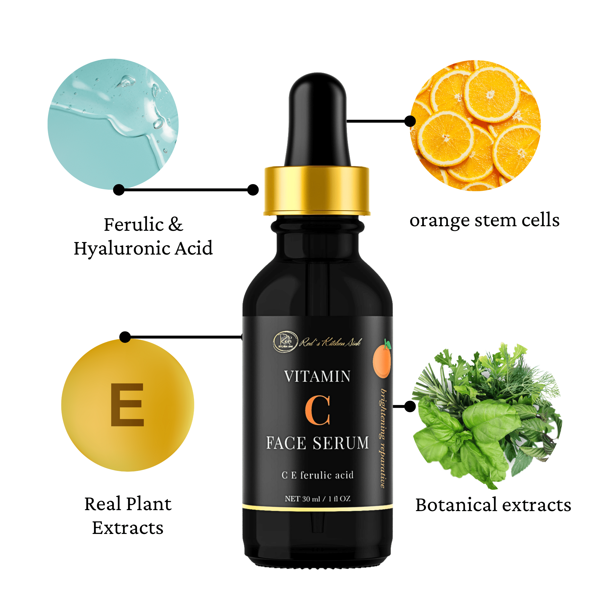 VITAMIN C, E, FERULIC ACID BRIGHTENING SERUM with STEM CELLS - Red's Kitchen Sink