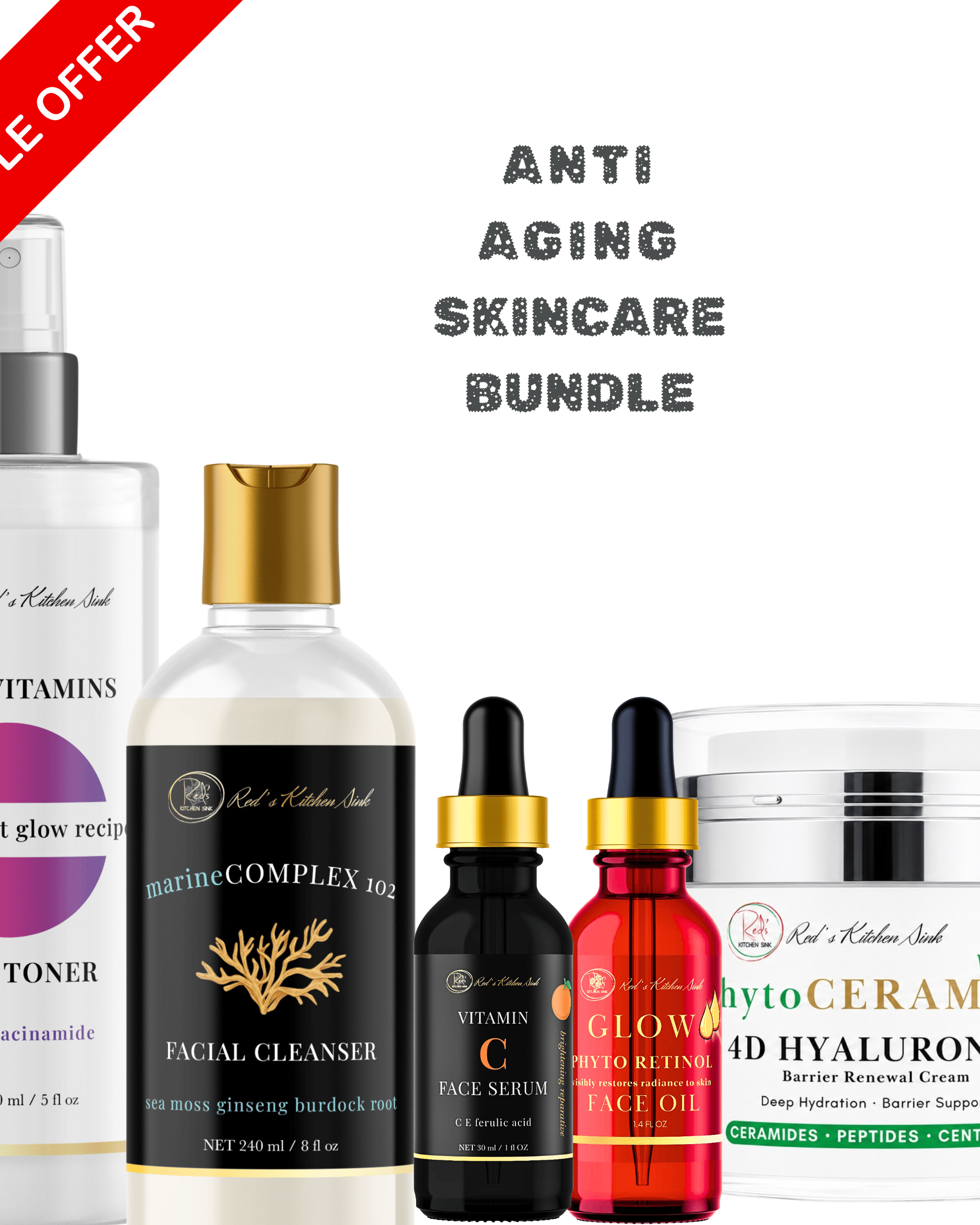 Glow-Up Ultimate Anti Aging Skincare Bundle - Red's Kitchen Sink