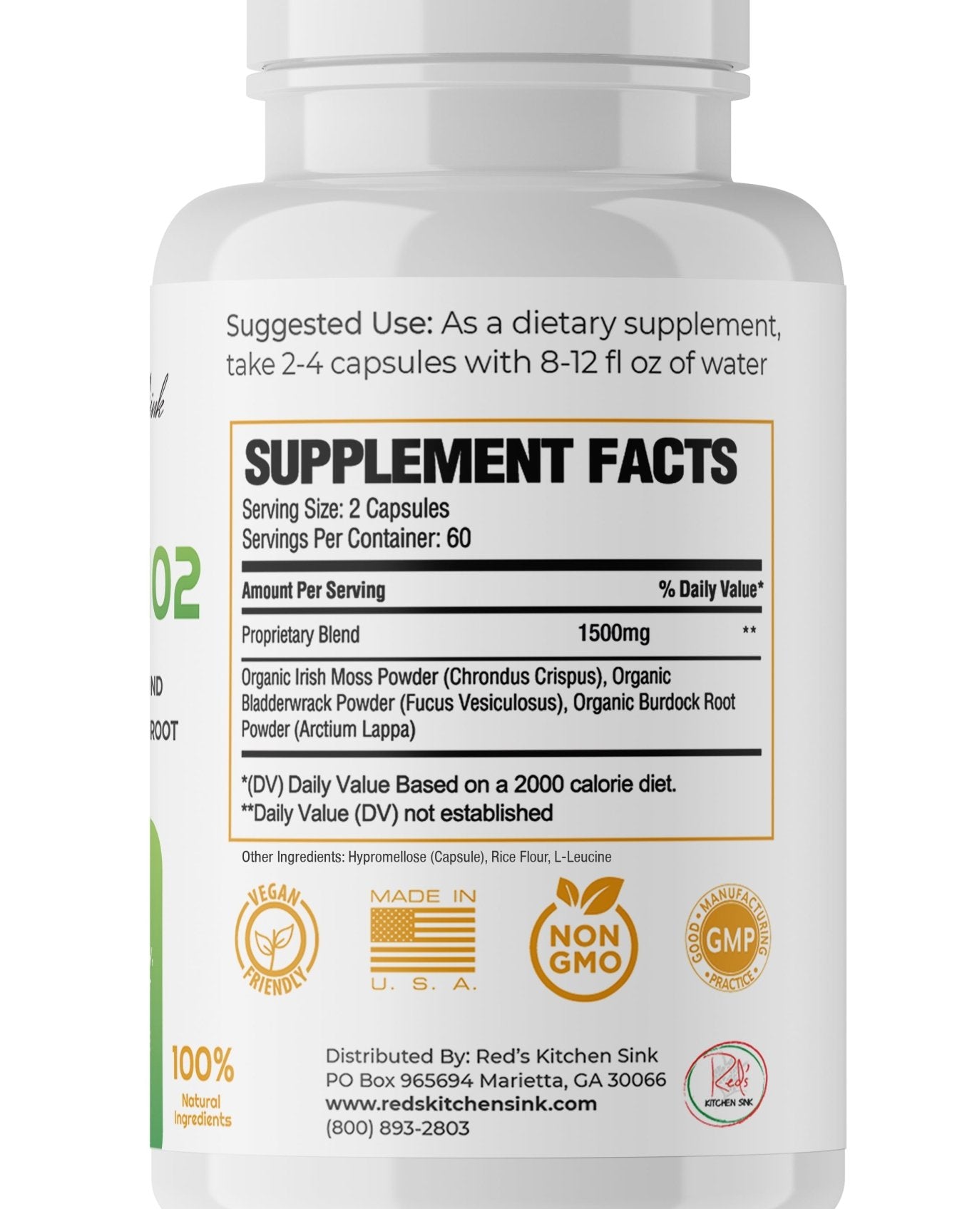 Wholesale Cell Fuel 102 Capsules: Organic Irish Moss, Bladderwrack & Burdock Root - Red's Kitchen Sink