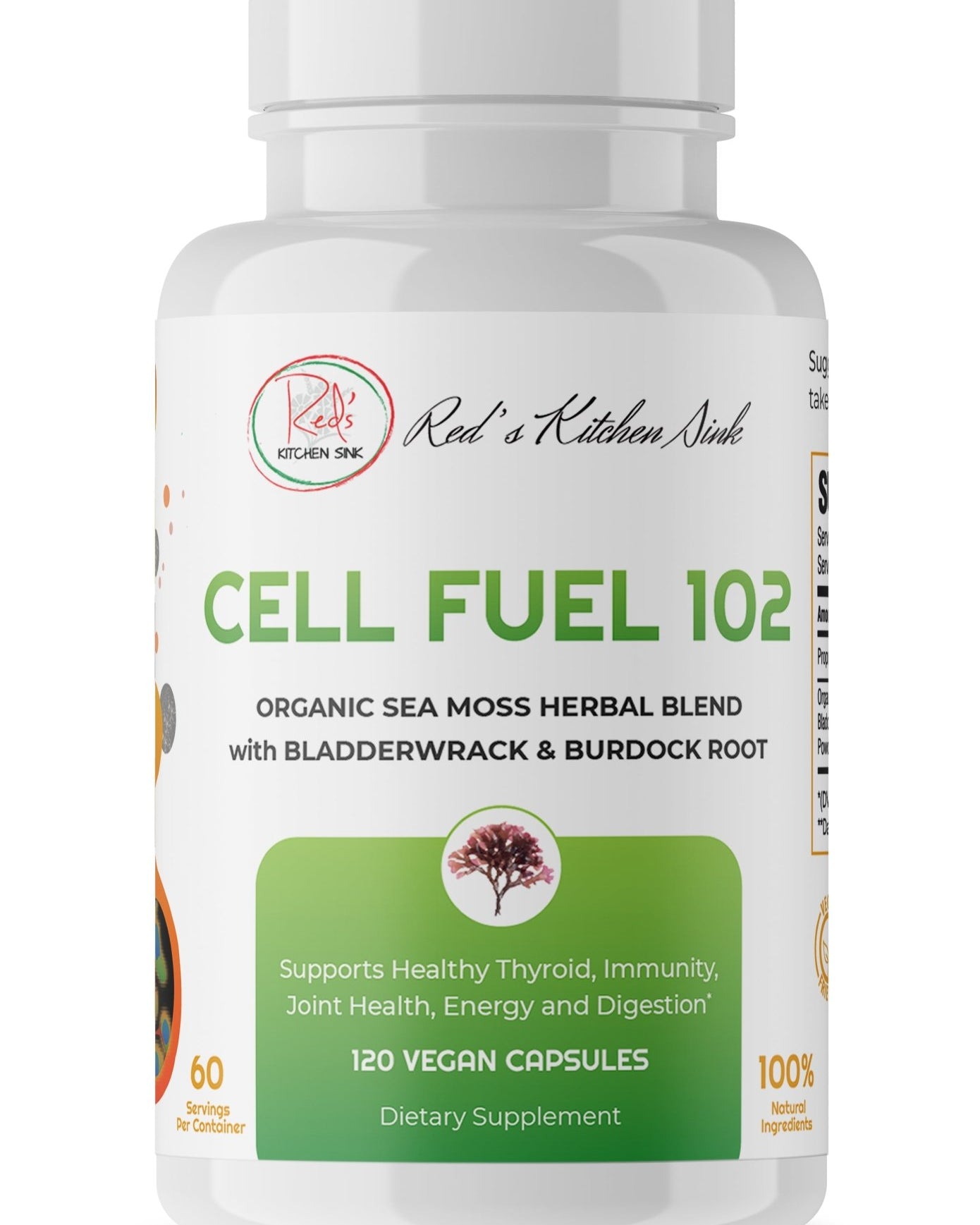 Cell Fuel 102 Capsules : Organic Irish Moss, Bladderwrack & Burdock Root - Red's Kitchen Sink