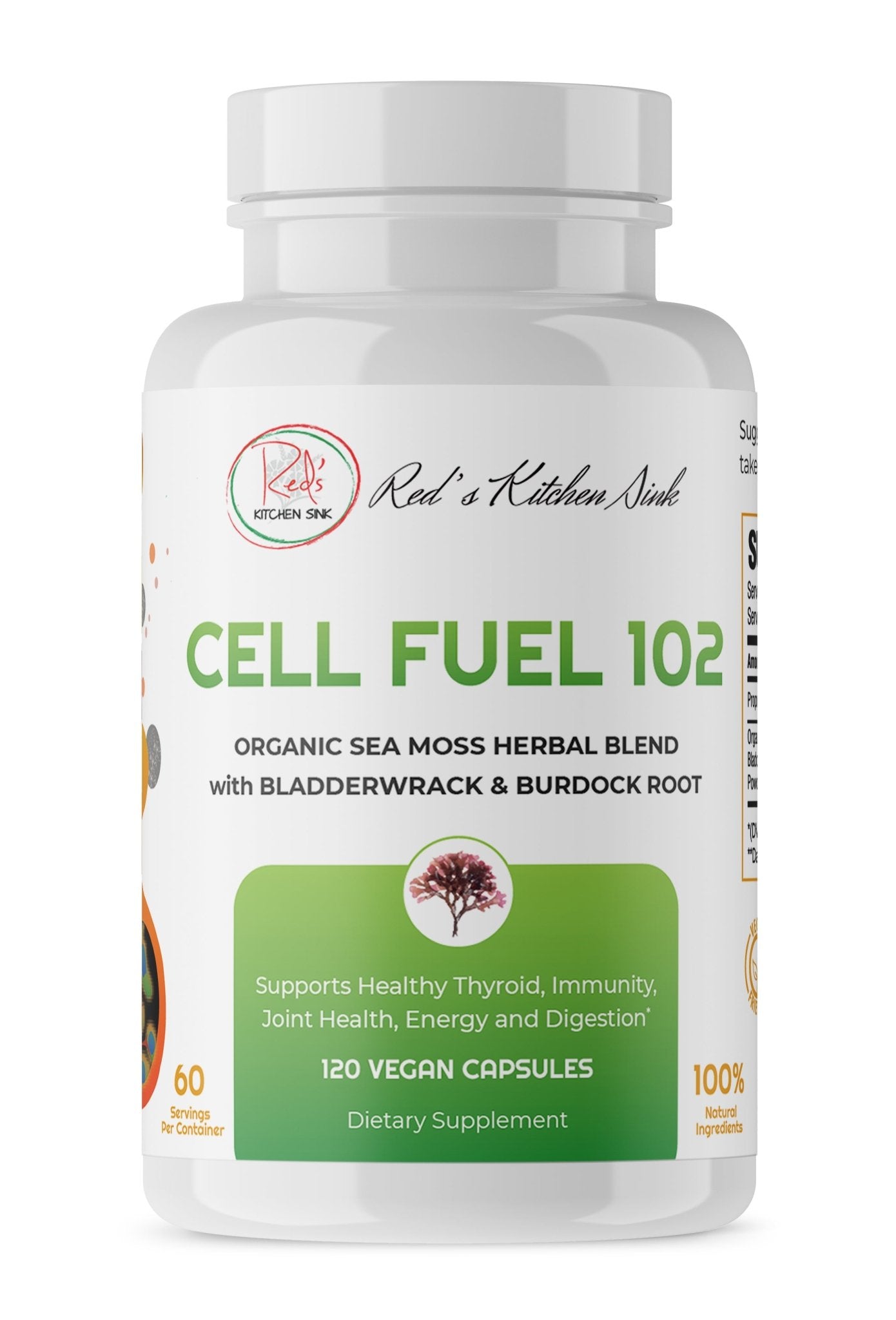 Cell Fuel 102 Capsules : Organic Irish Moss, Bladderwrack & Burdock Root - Red's Kitchen Sink