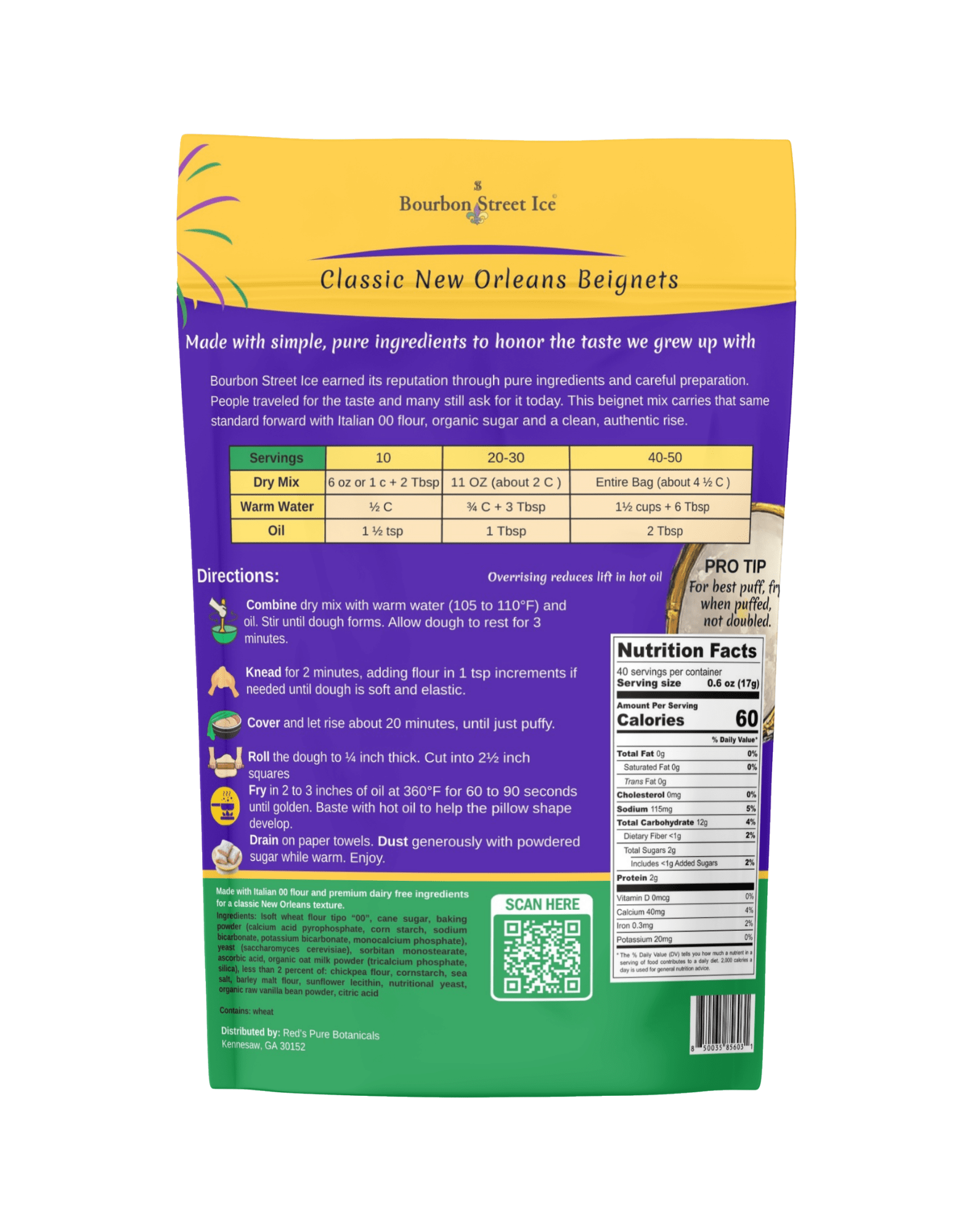 New Orleans Beignet Mix – Made with Italian 00 Flour | Bourbon Street Ice - Red's Kitchen Sink