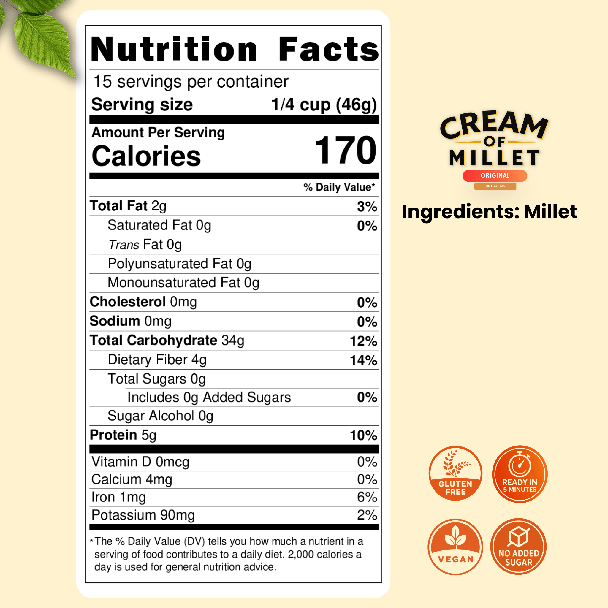 Cream of Millet Hot Cereal | 100% Millet | Gluten-Free | Ready in 5 Minutes - Red's Kitchen Sink