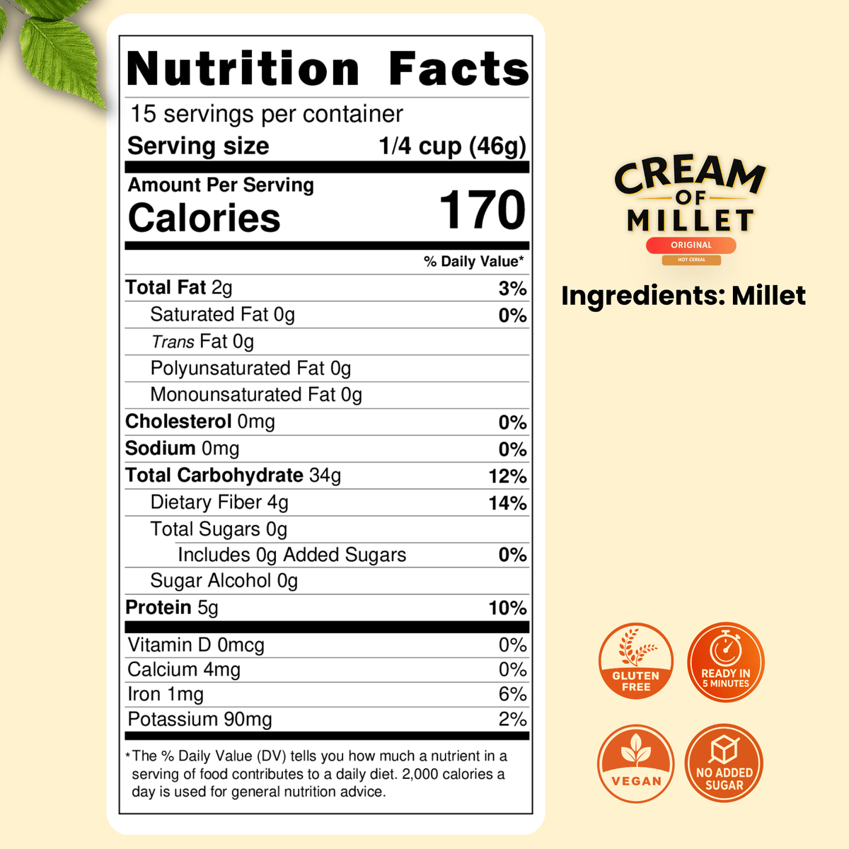 Cream of Millet Hot Cereal | 100% Millet | Gluten-Free | Ready in 5 Minutes - Red's Kitchen Sink