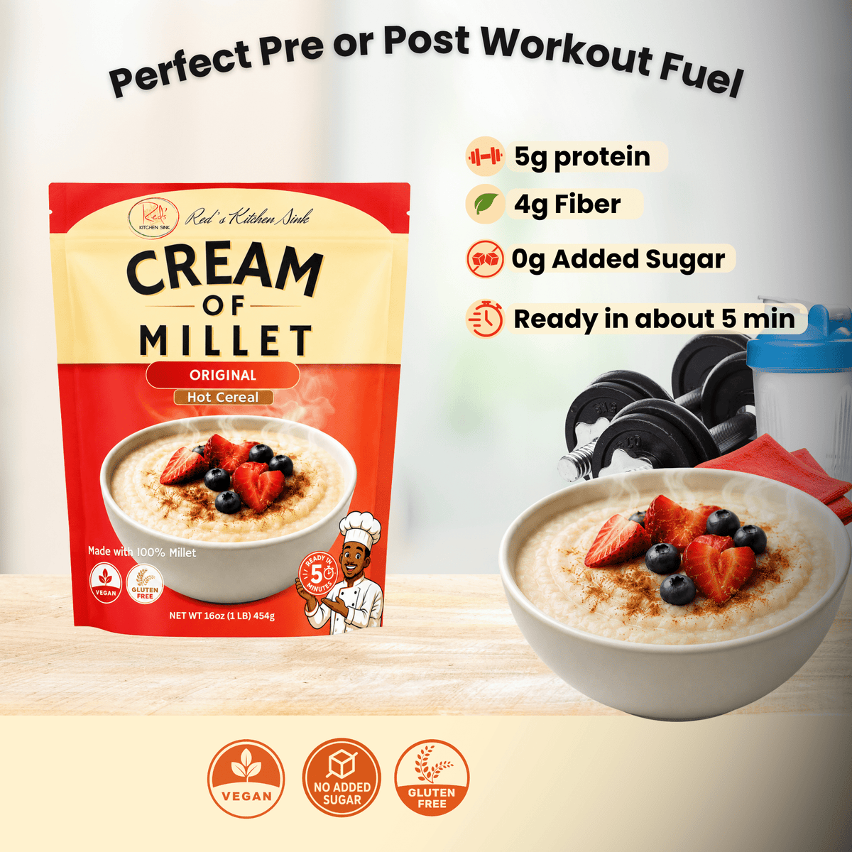Cream of Millet Hot Cereal | 100% Millet | Gluten-Free | Ready in 5 Minutes - Red's Kitchen Sink