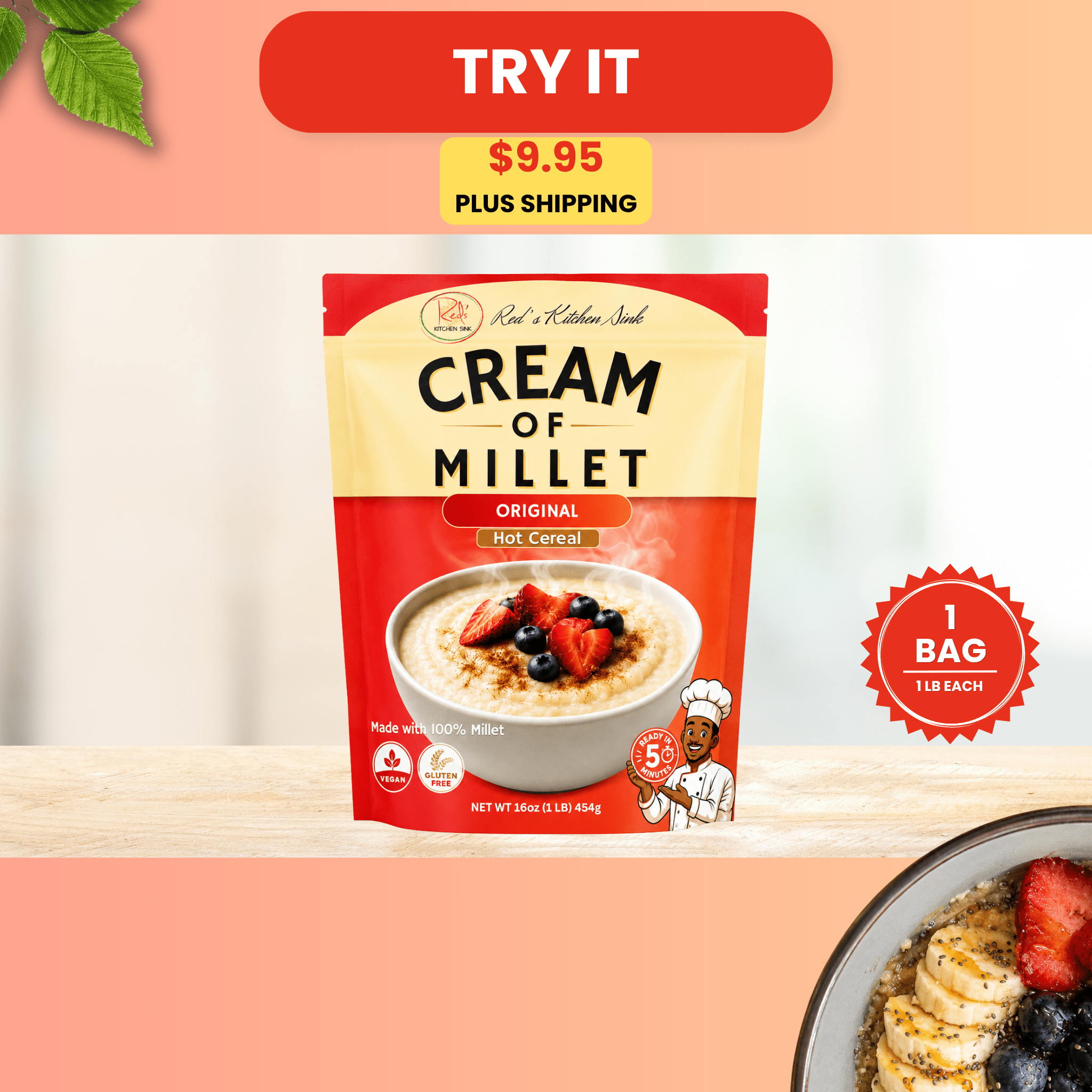 Cream of Millet Hot Cereal | 100% Millet | Gluten-Free | Ready in 5 Minutes - Red's Kitchen Sink
