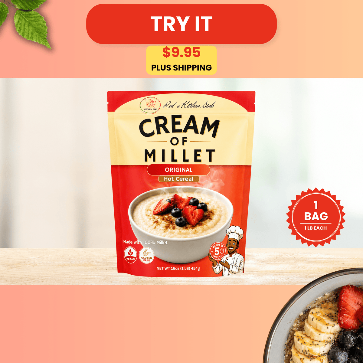 Cream of Millet Hot Cereal | 100% Millet | Gluten-Free | Ready in 5 Minutes - Red's Kitchen Sink