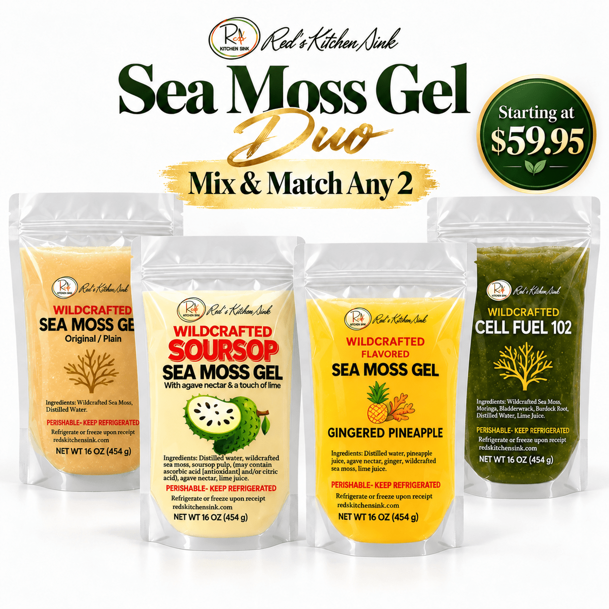 Sea Moss Gel Duo | Mix & Match Any 2 from $59.95 - Red's Kitchen Sink