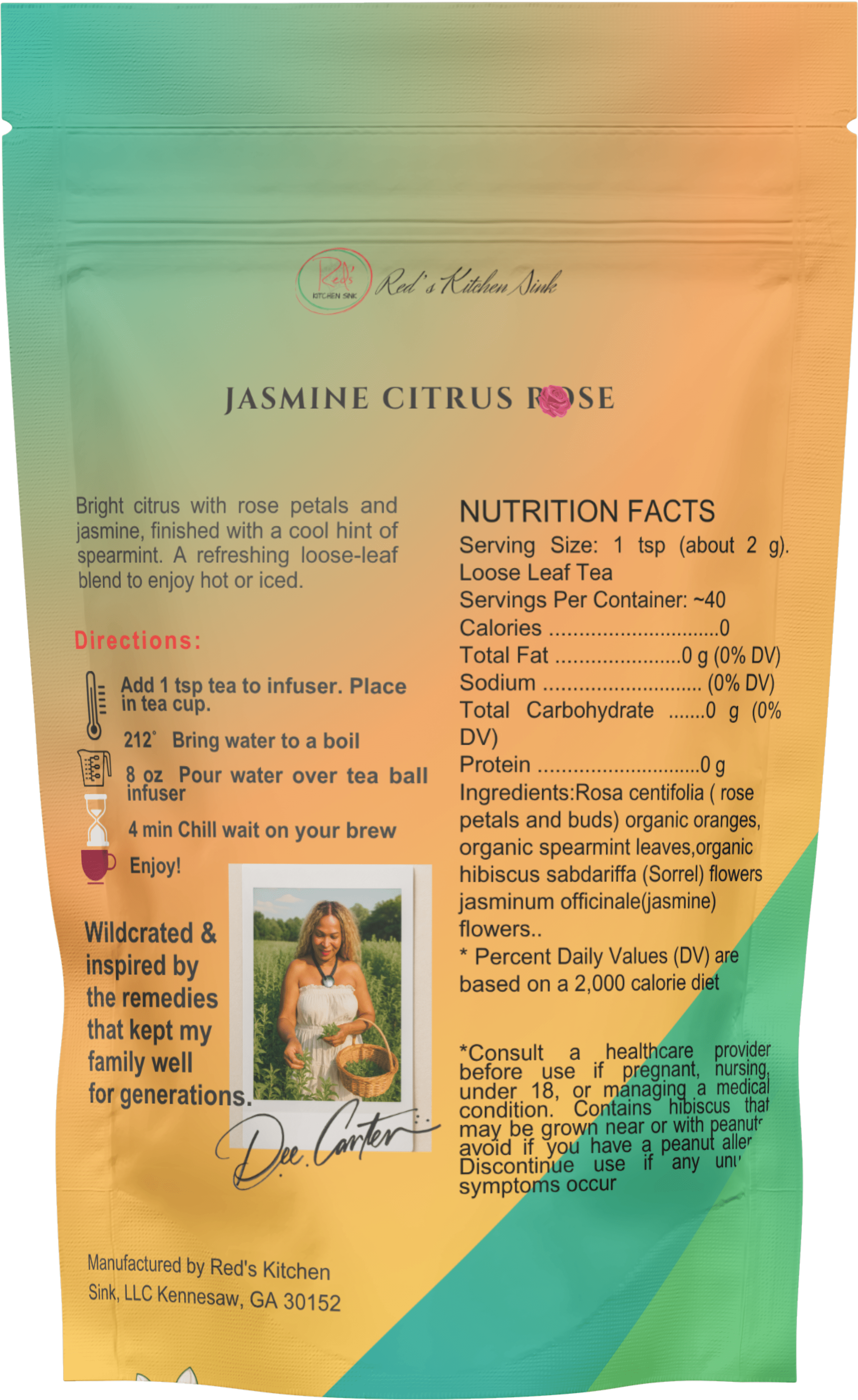 JASMINE CITRUS ROSE LOOSE LEAF HERBAL TEA - Red's Kitchen Sink