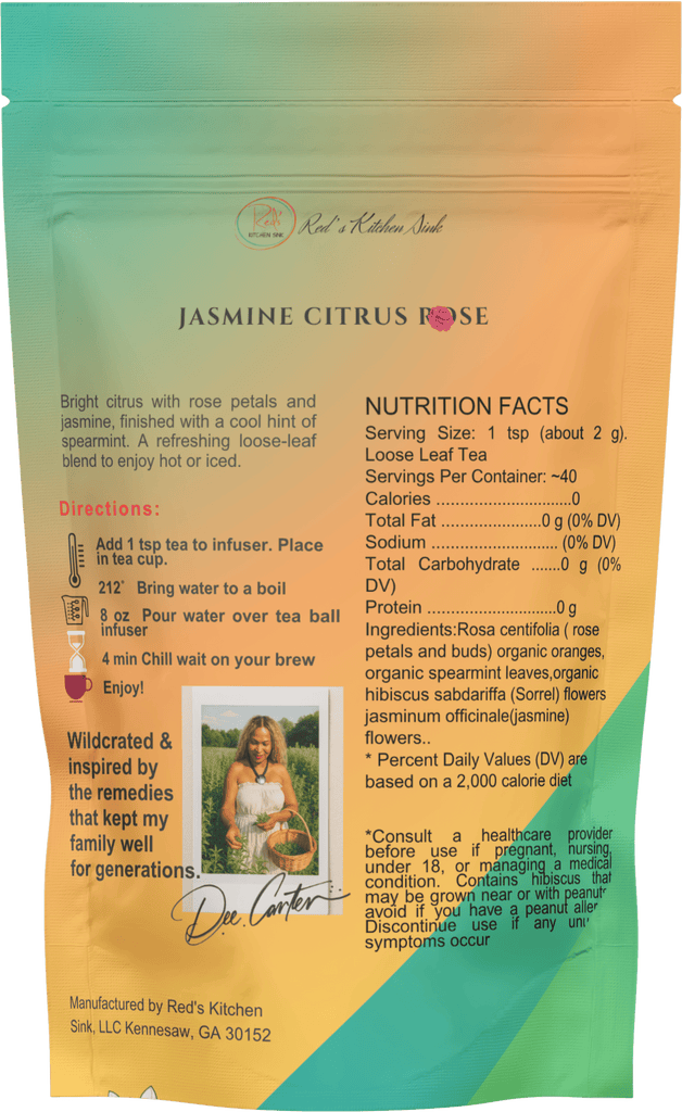 JASMINE CITRUS ROSE LOOSE LEAF HERBAL TEA - Red's Kitchen Sink