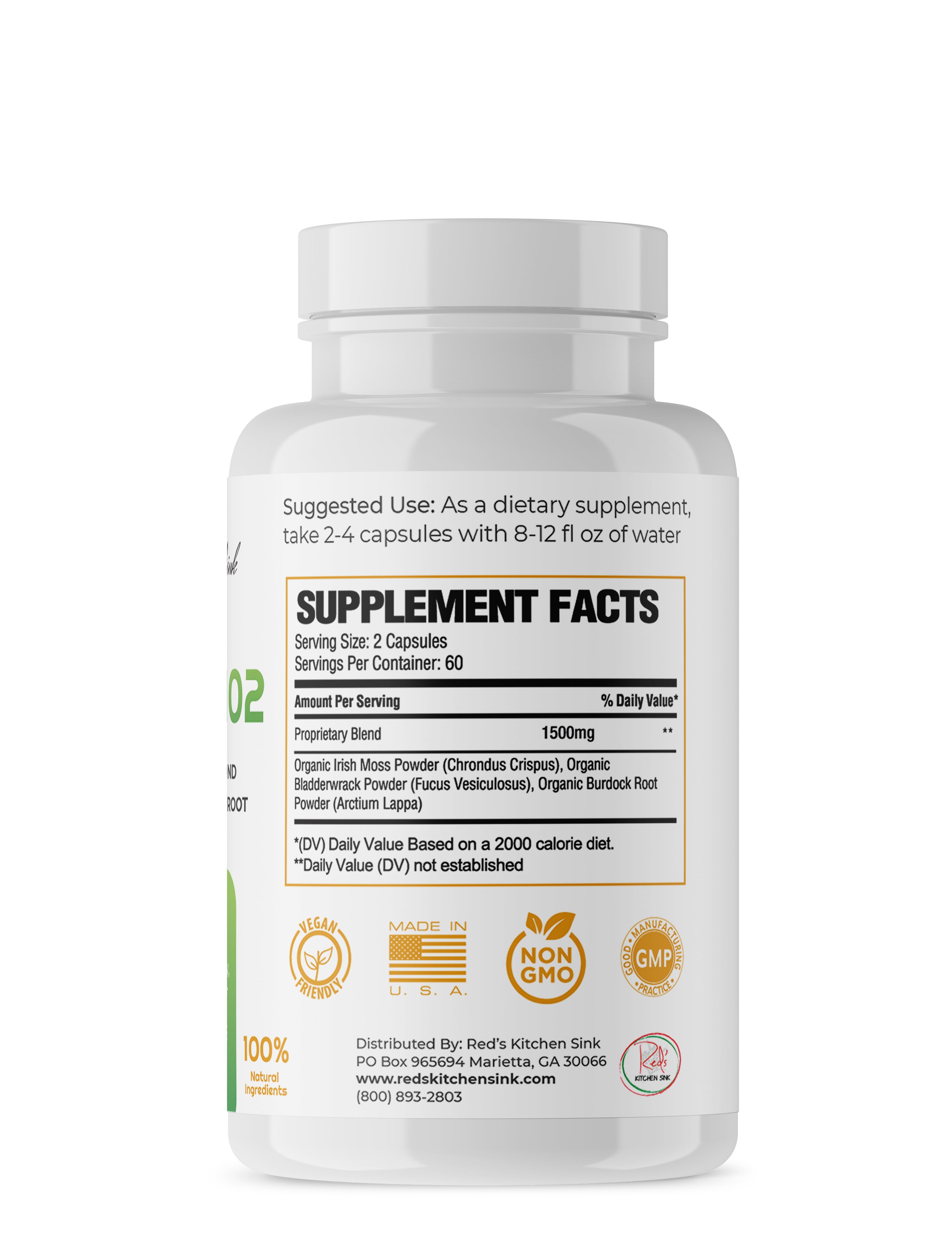 Cell Fuel 102 Capsules : Organic Irish Moss, Bladderwrack & Burdock Root - Red's Kitchen Sink