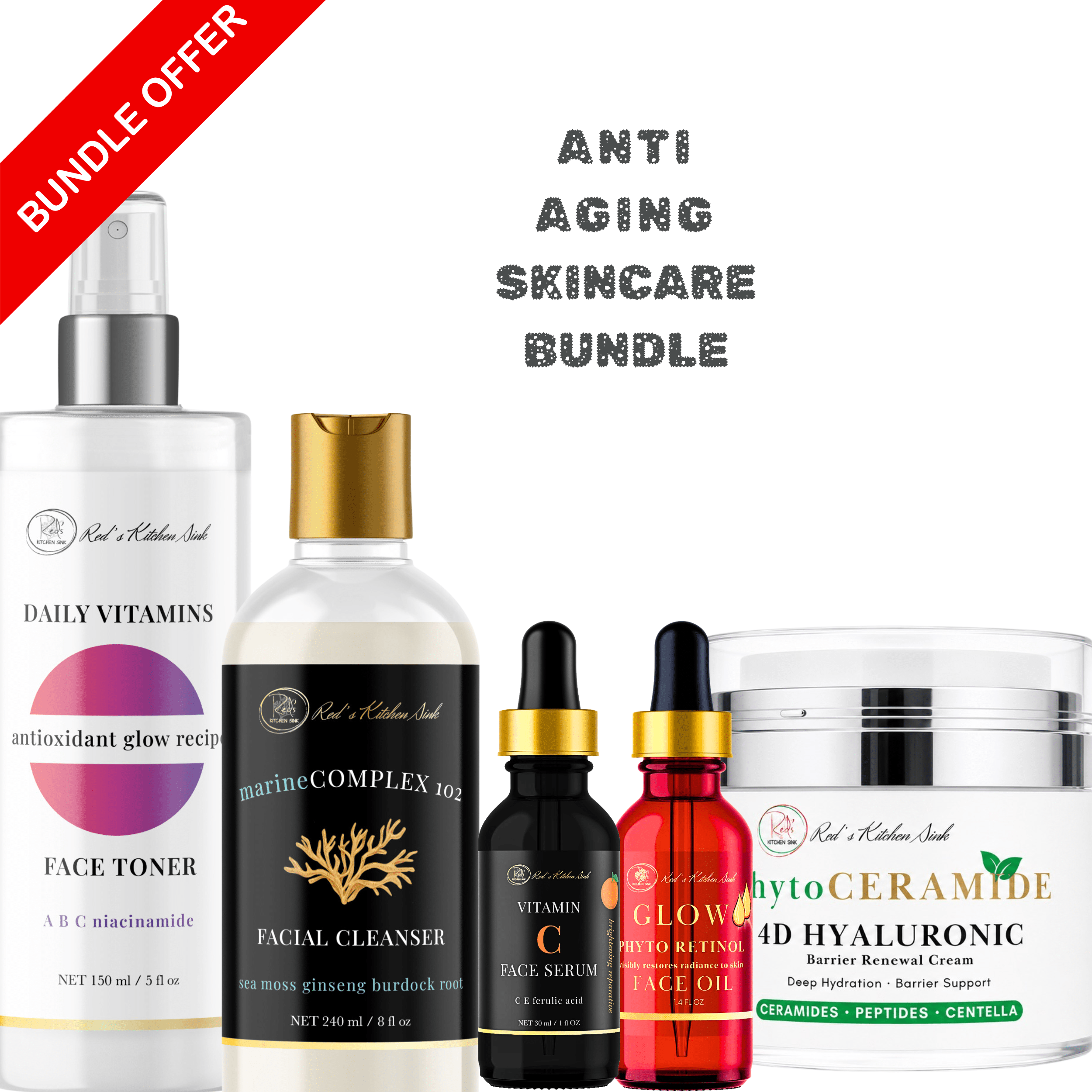Glow-Up Ultimate Anti Aging Skincare Bundle - Red's Kitchen Sink